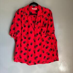 Vintage LADY SHAPELY Women's XL Red Lightweight Polka Dot Retro Button Up Blouse